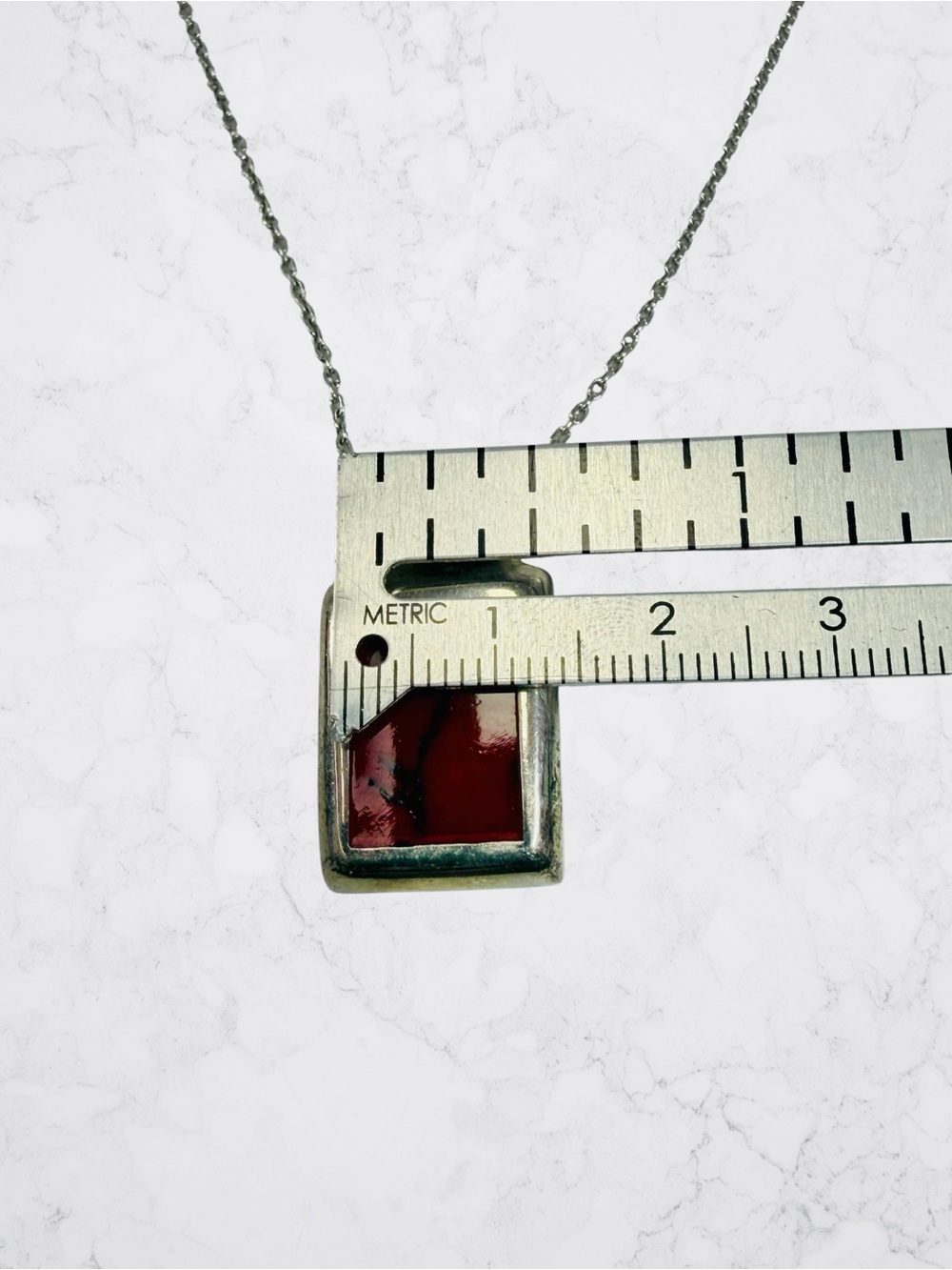 Sterling Silver 925 Mexico Red Jasper Gemstone Pendant Necklace Rectangle 18” - Picture 6 of 11